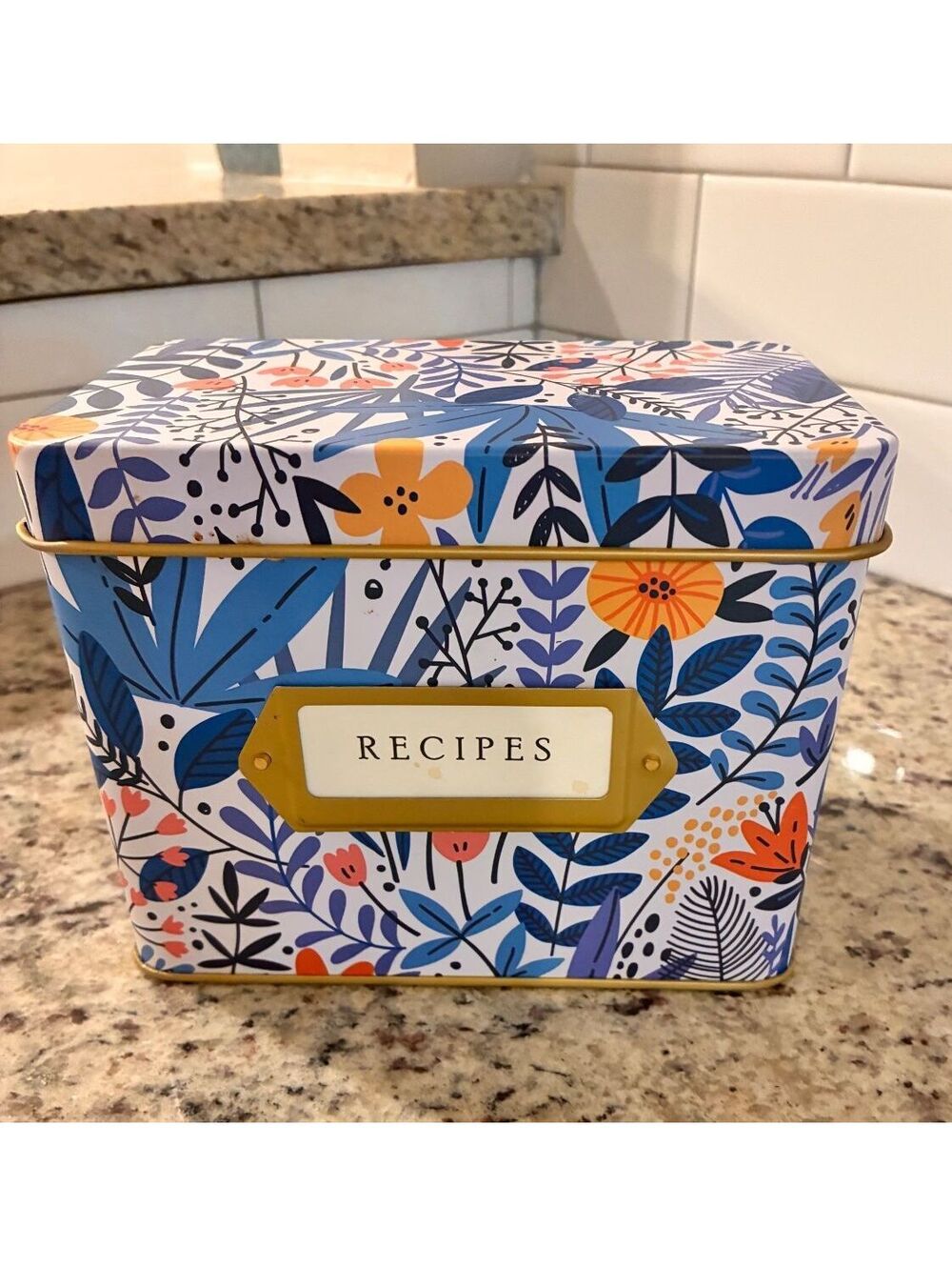 Floral Pattern Recipe Card Box with Dividers and Recipe Cards